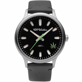 420Waldos Men's Watch - Bud Quartz Stainless Steel Case Grey Leather Strap | W1001