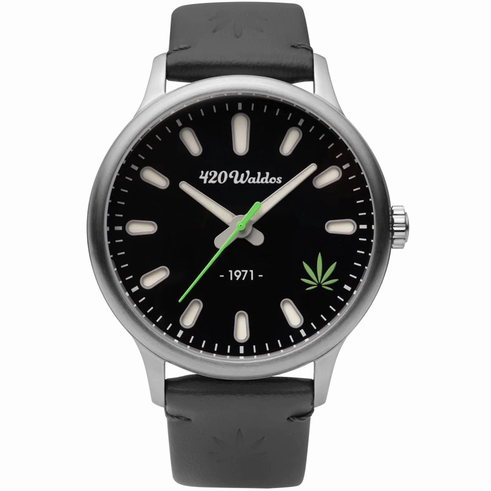 420Waldos Men's Watch - Bud Quartz Stainless Steel Case Grey Leather Strap | W1001
