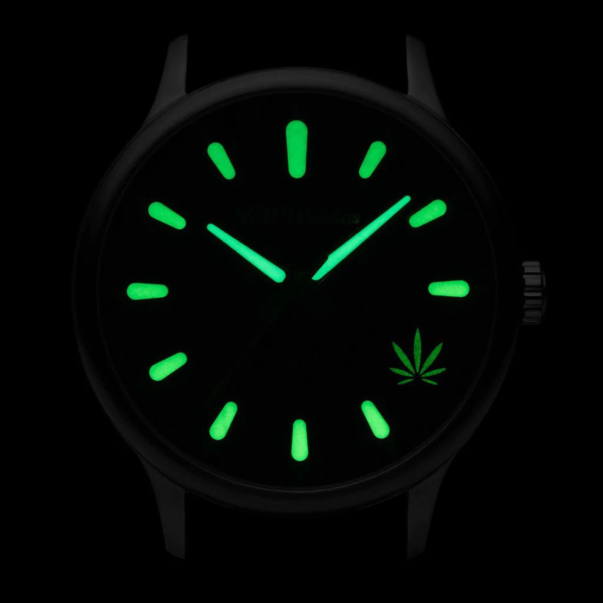 420Waldos Men's Watch - Bud Stainless Steel Case Black Genuine Leather Strap | W1003