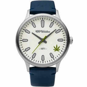 420Waldos Men's Watch - Bud Stainless Steel Case Ivory Dial Dark Blue Strap | W1008