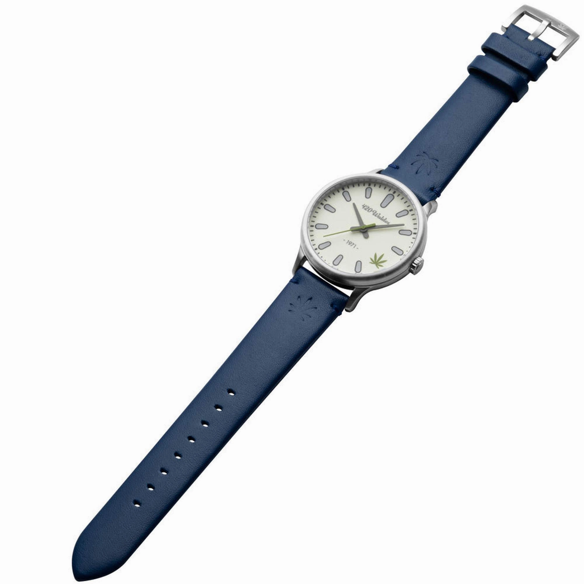 420Waldos Men's Watch - Bud Stainless Steel Case Ivory Dial Dark Blue Strap | W1008