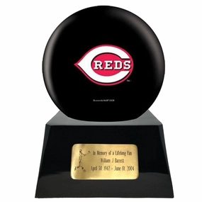 Baseball Cremation Urn with Optional Cincinnati Reds Ball Decor and Custom Metal Plaque
