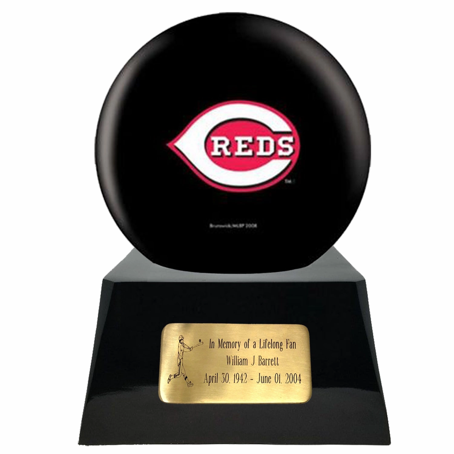 Baseball Cremation Urn with Optional Cincinnati Reds Ball Decor and Custom Metal Plaque