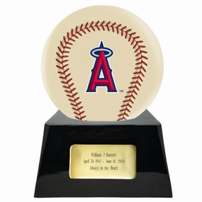 Baseball Cremation Urn with Optional Ivory Los Angeles Angels Ball Decor and Custom Metal Plaque