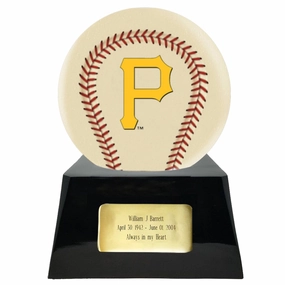 Baseball Cremation Urn with Optional Ivory Pittsburgh Pirates Ball Decor and Custom Metal Plaque