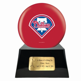 Baseball Cremation Urn with Optional Philadelphia Phillies Ball Decor and Custom Metal Plaque