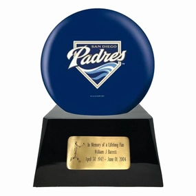 Baseball Cremation Urn with Optional San Diego Padres Ball Decor and Custom Metal Plaque