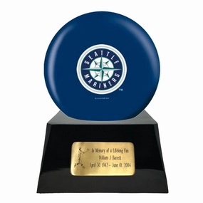 Baseball Cremation Urn with Optional Seattle Mariners Ball Decor and Custom Metal Plaque