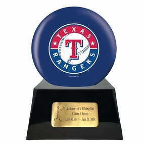 Baseball Cremation Urn with Optional Texas Rangers Ball Decor and Custom Metal Plaque