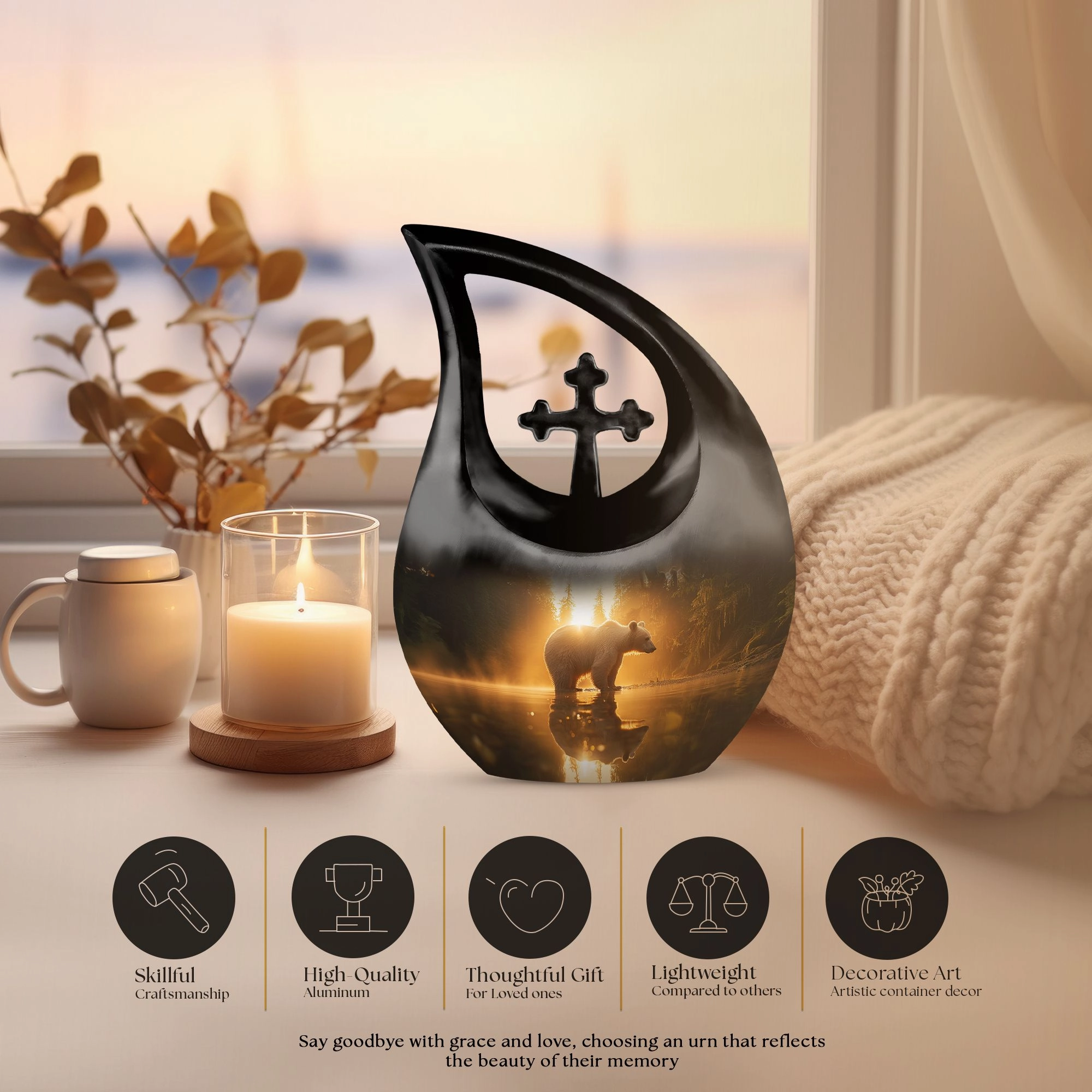 Bear Themed Memorial Urn for Man's Last Respect