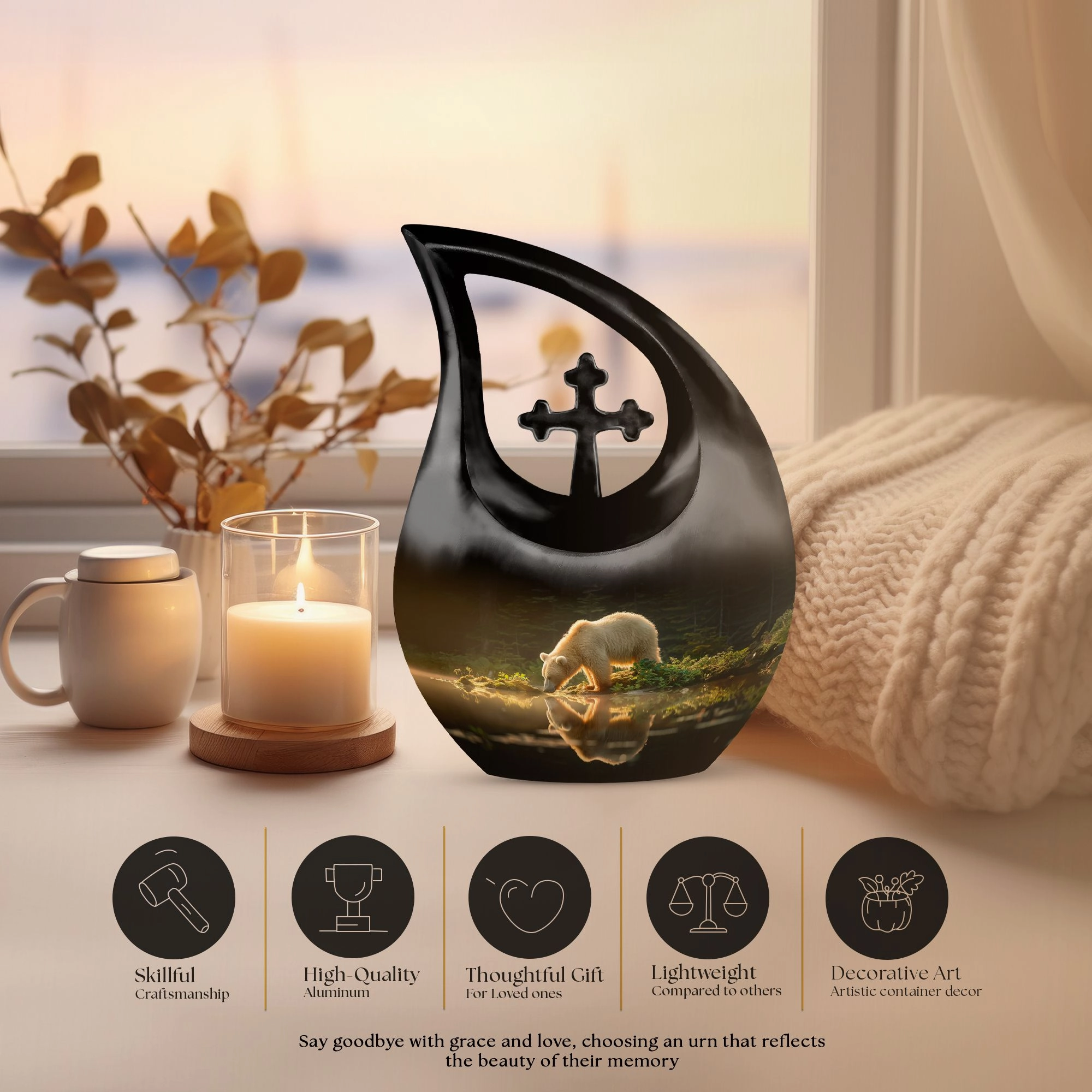 Bear Urn - Memorial Keepsake for Adult Human Ashes Remains