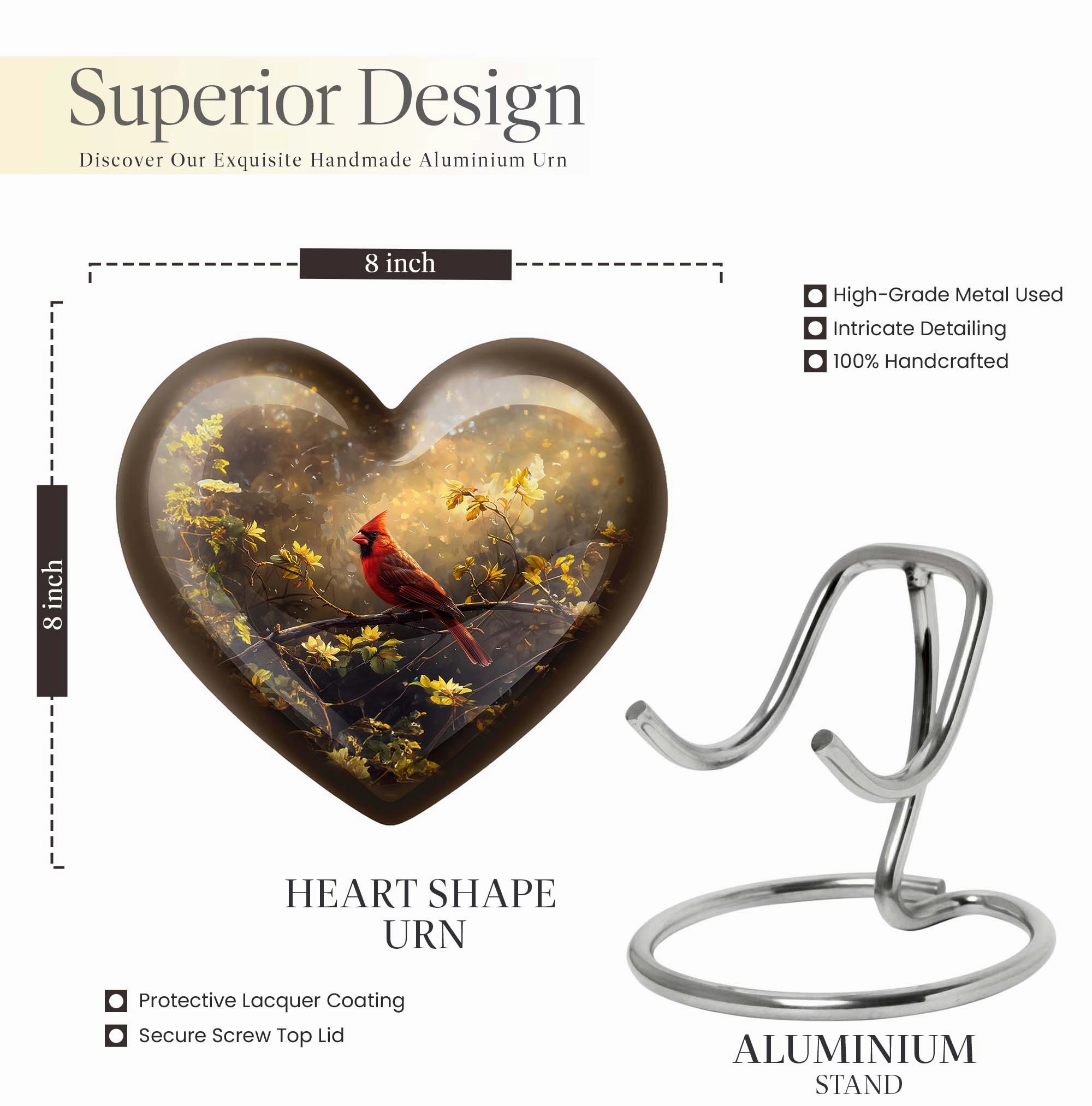 Cardinal Bird Inspired Urn for Men - Honouring a Life Lived