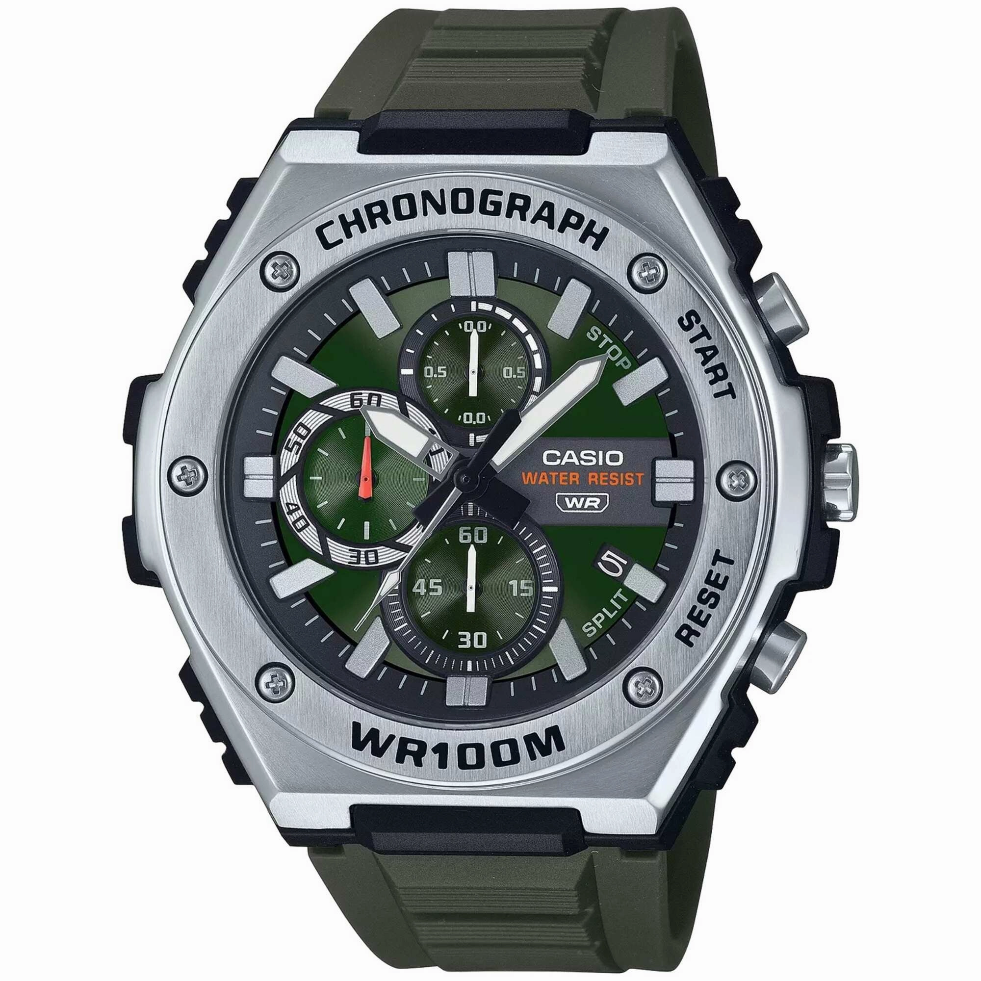 Casio Men's Watch - Chronograph Quartz Green Dial Black Resin Strap | MWA300H-3A