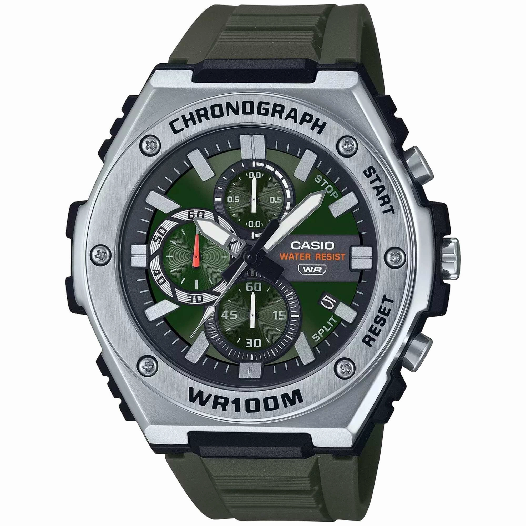 Casio Men's Watch - Chronograph Quartz Green Dial Black Resin Strap | MWA300H-3A