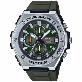 Casio Men's Watch - Chronograph Quartz Green Dial Black Resin Strap | MWA300H-3A
