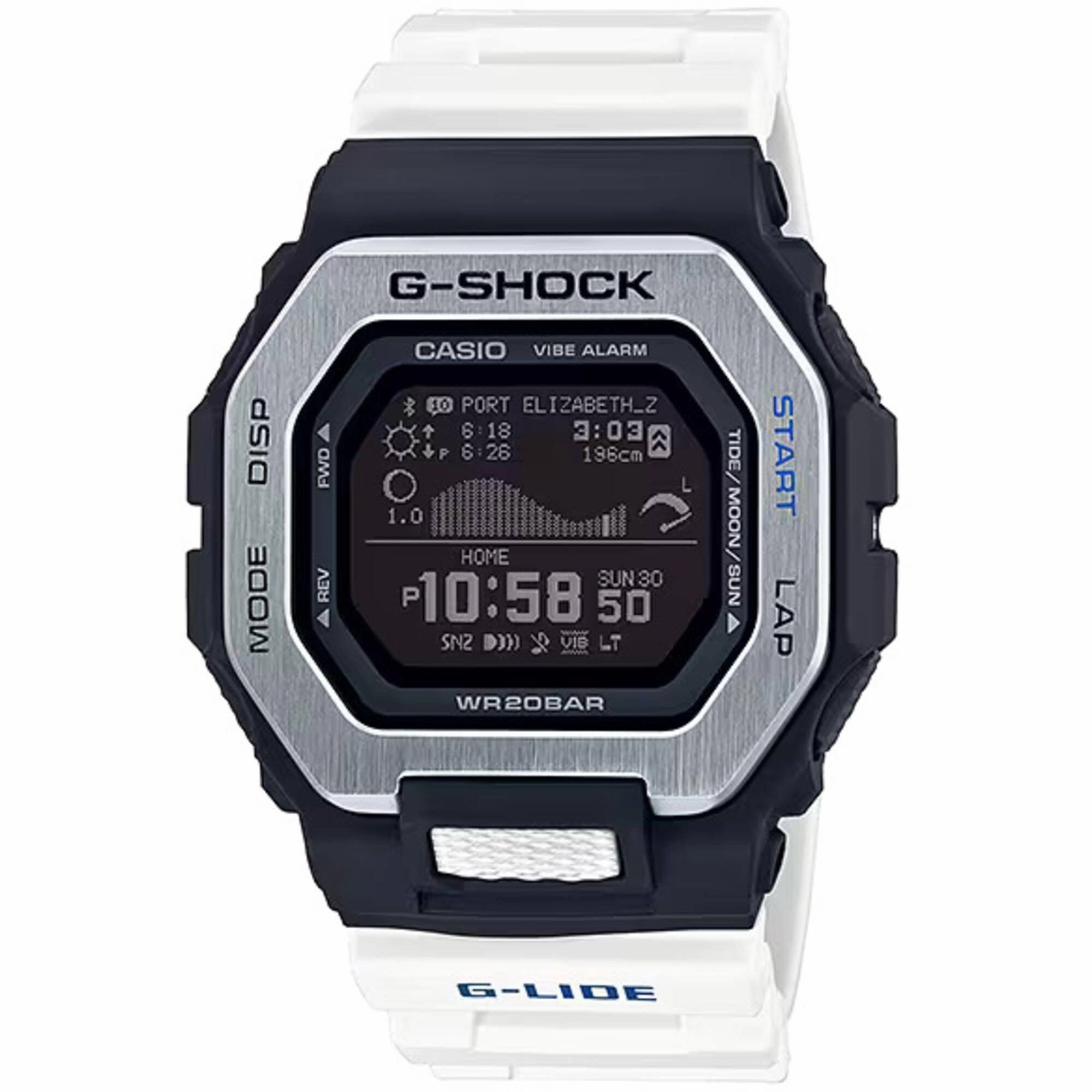 Casio Men's Watch - G-Shock G-Lide Black Digital Dial White Resin Strap | GBX100-7