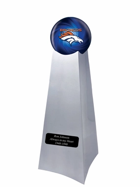 Championship Trophy Cremation Urn with Optional Football and Denver Broncos Ball Decor and Custom Metal Plaque