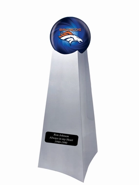 Championship Trophy Cremation Urn with Optional Football and Denver Broncos Ball Decor and Custom Metal Plaque