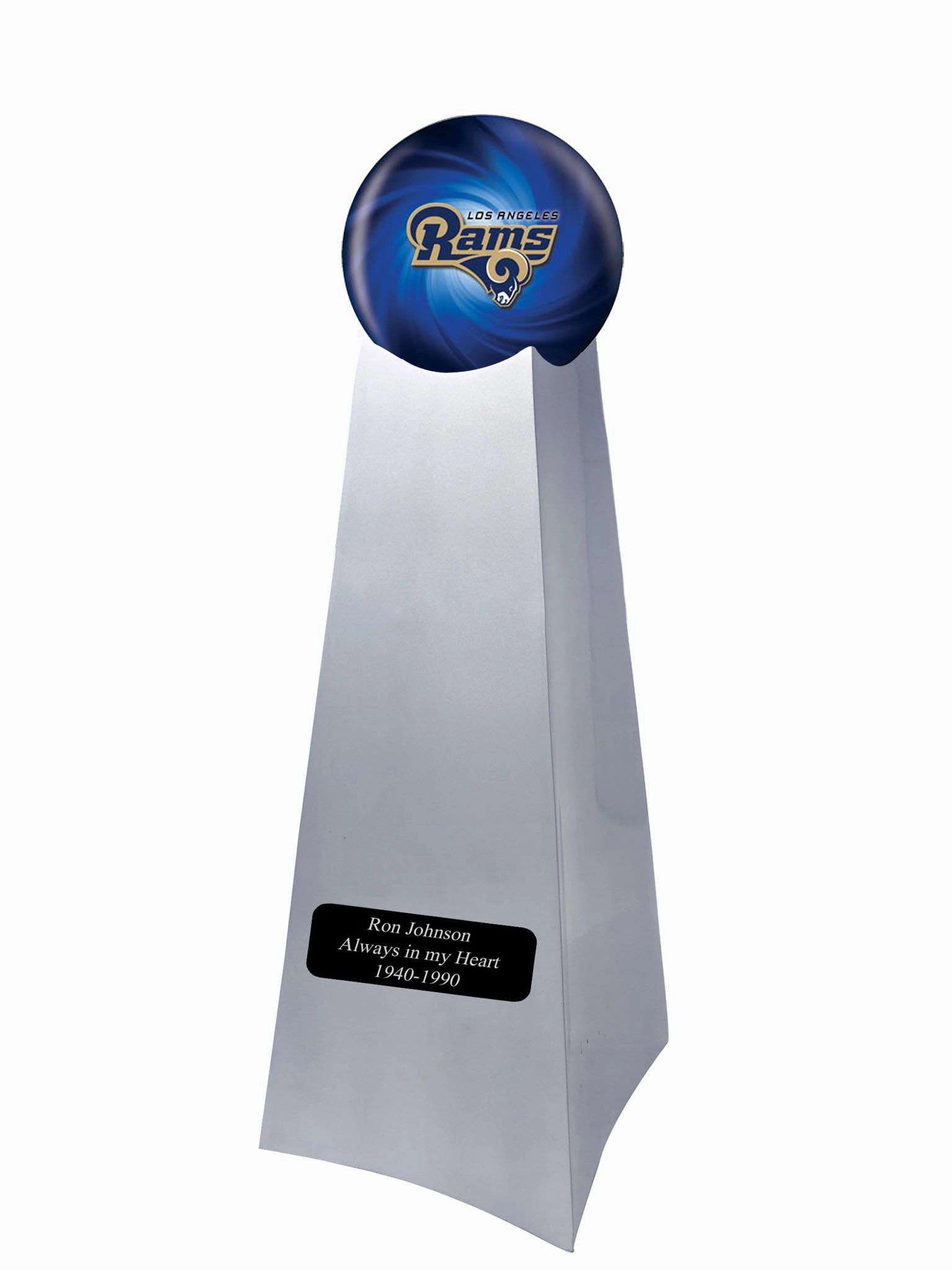 Championship Trophy Cremation Urn with Optional Los Angeles Rams Ball Decor and Custom Metal Plaque