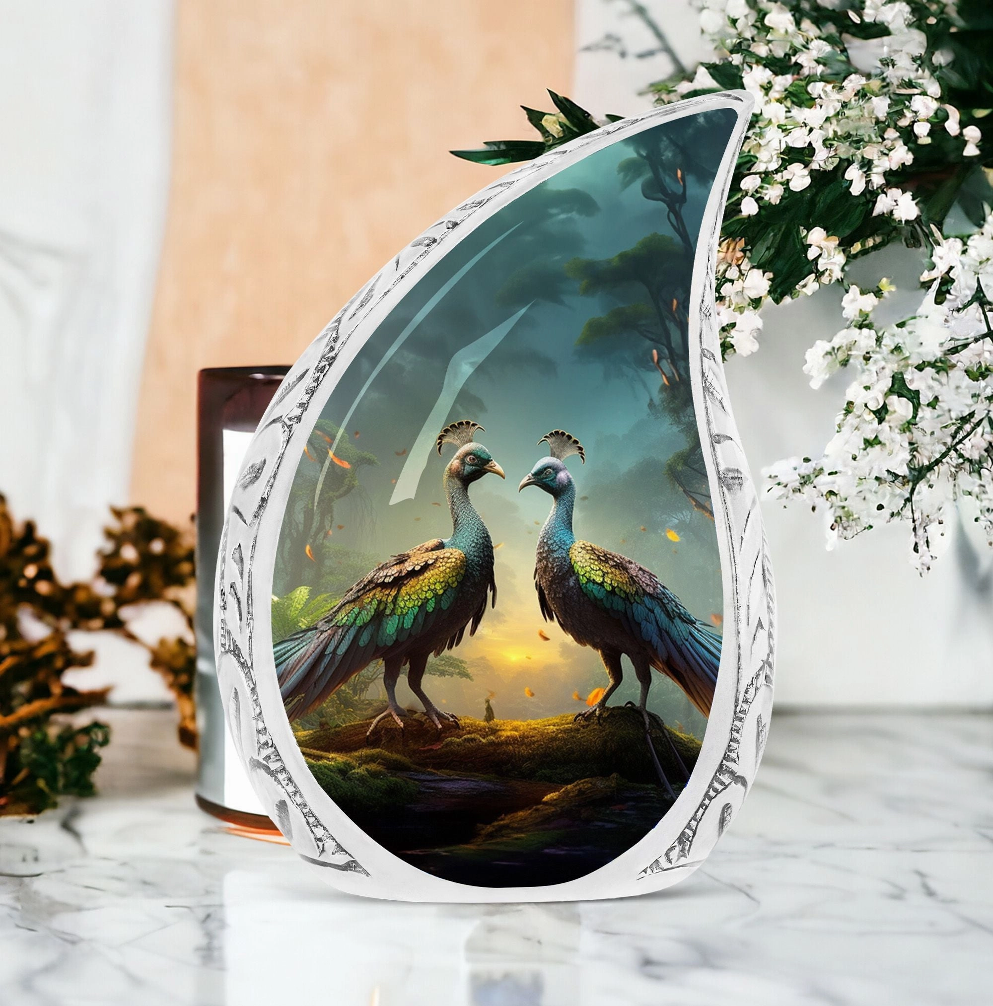 Classic Serenity Custom Peacock Cremation Urn For Ashes