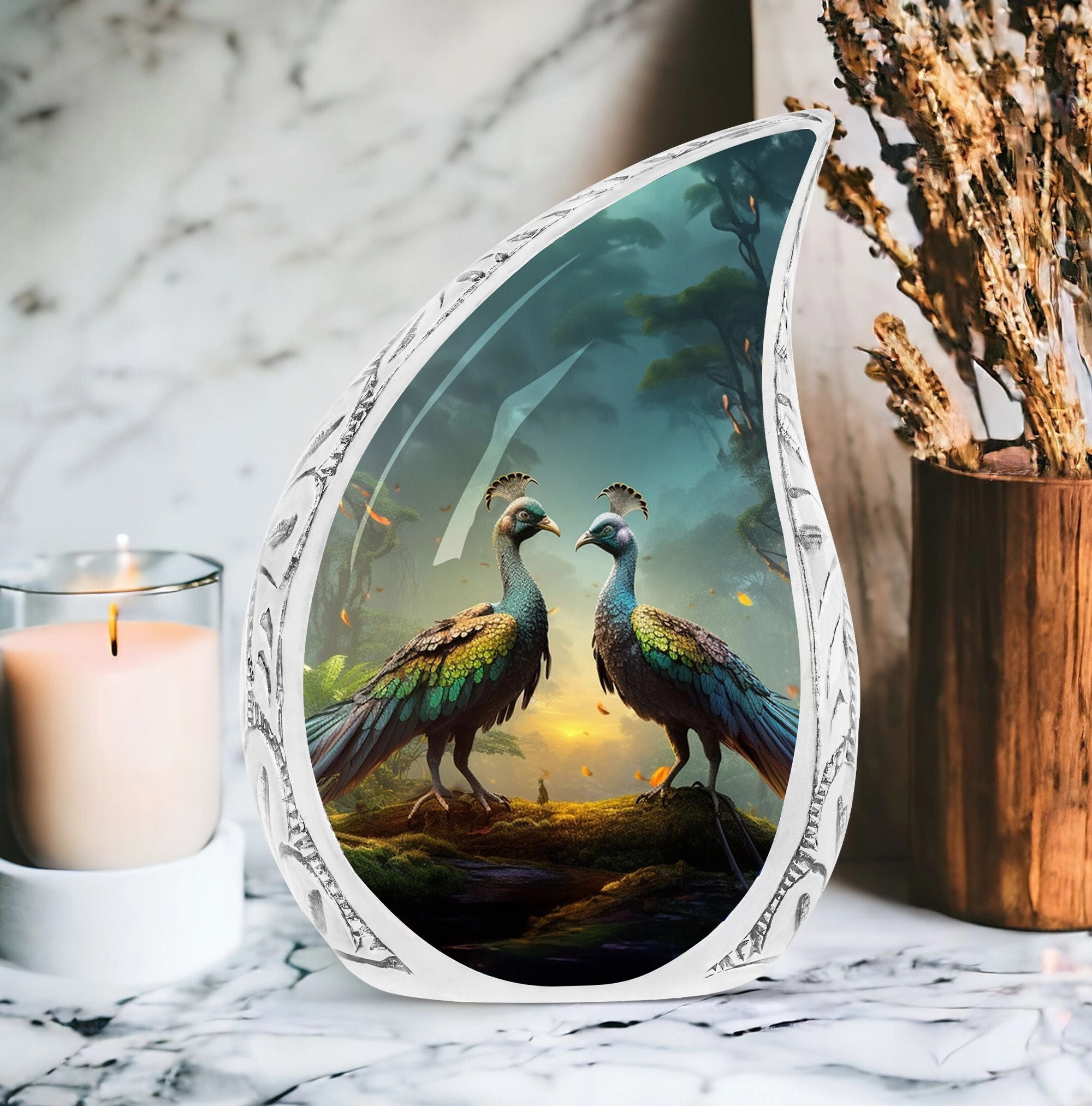 Classic Serenity Custom Peacock Cremation Urn For Ashes