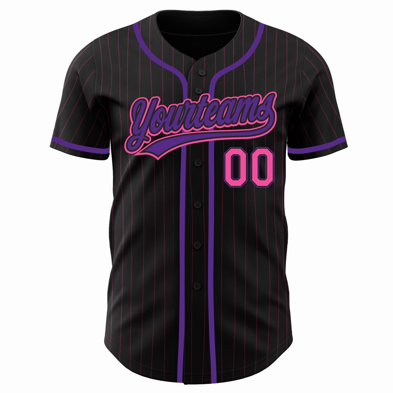Custom Black Pink Pinstripe Pink-Purple Authentic Baseball Jersey