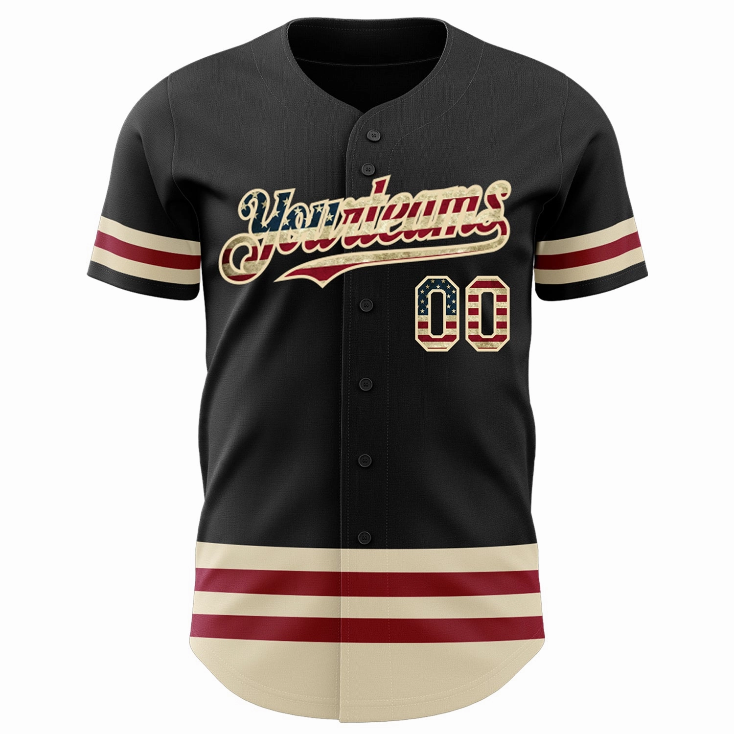 Custom Black Vintage USA Flag-Cream Line Authentic Baseball Jersey