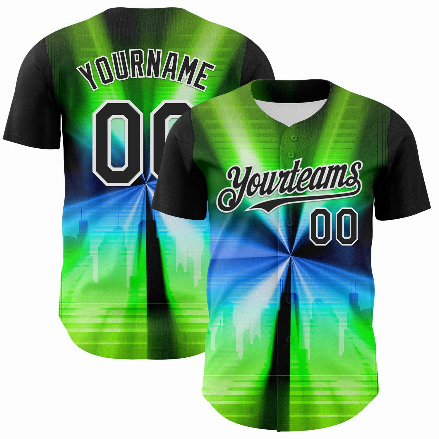 Custom Black White 3D Pattern Design Rave Psychedelic Aurora Authentic Baseball Jersey