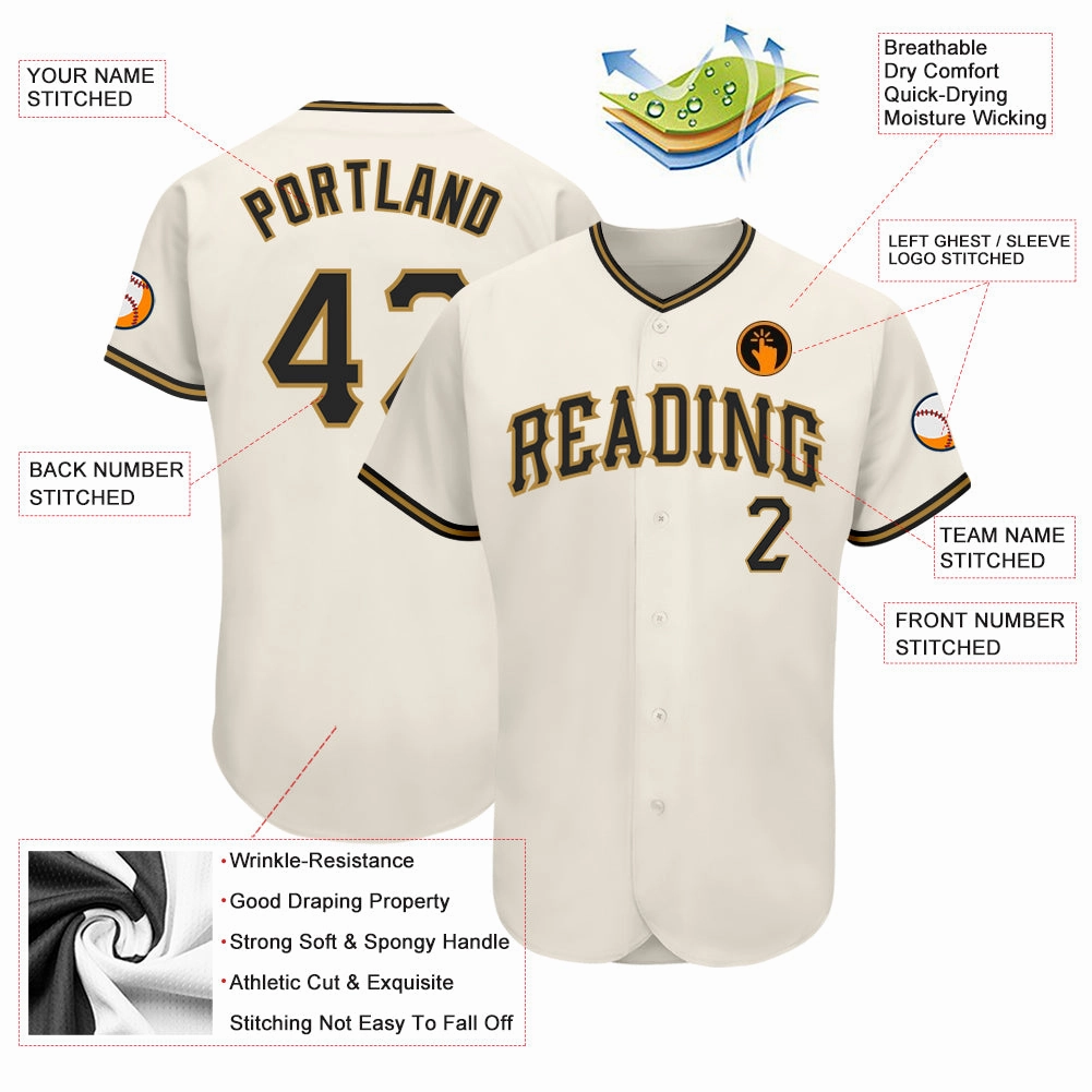 Custom Cream Black-Old Gold Authentic Baseball Jersey