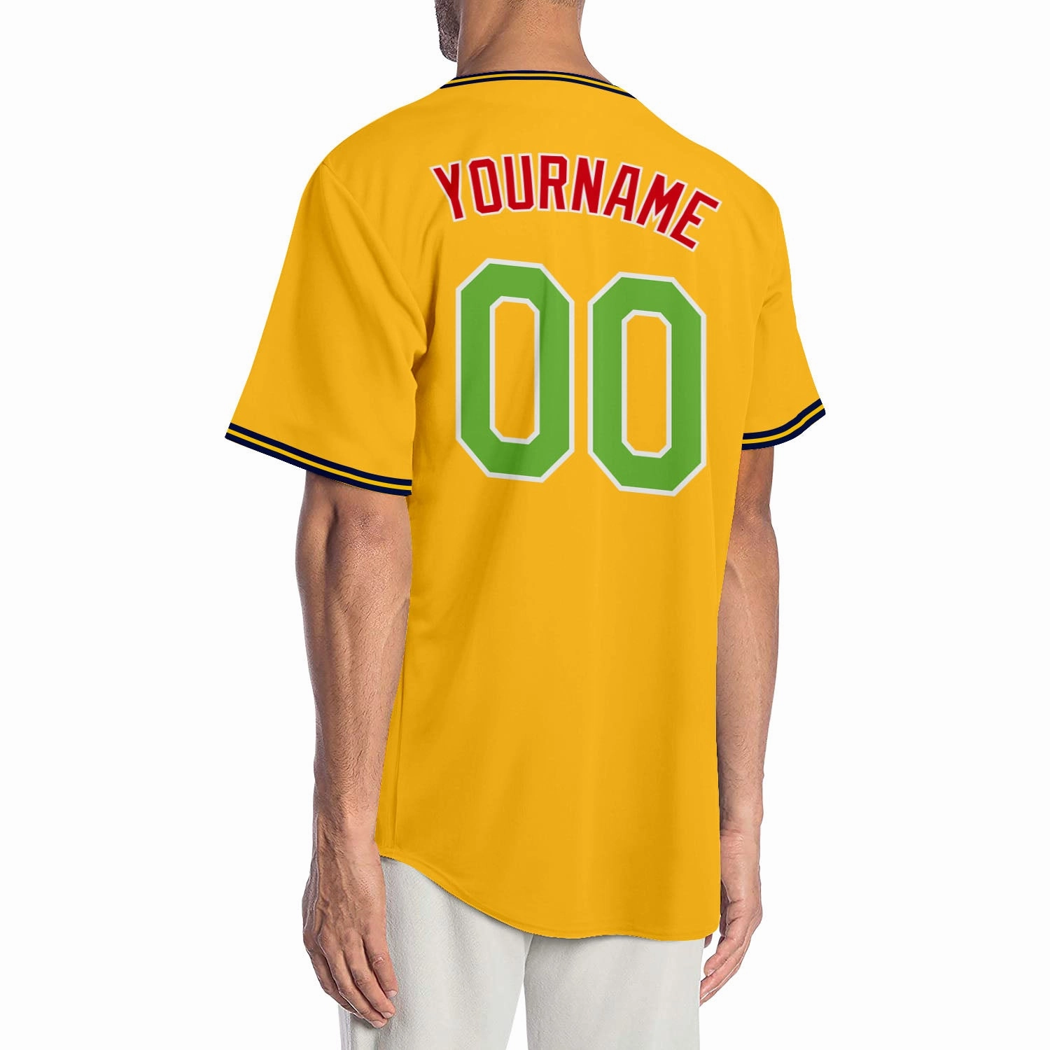 Custom Gold Neon Green-Red Authentic Baseball Jersey