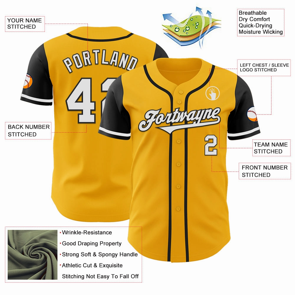Custom Gold White-Black Authentic Two Tone Baseball Jersey