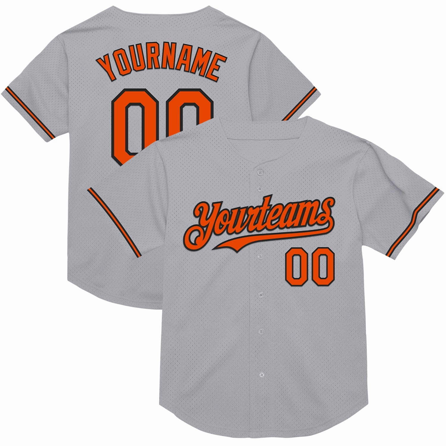 Custom Gray Orange-Black Mesh Authentic Throwback Baseball Jersey
