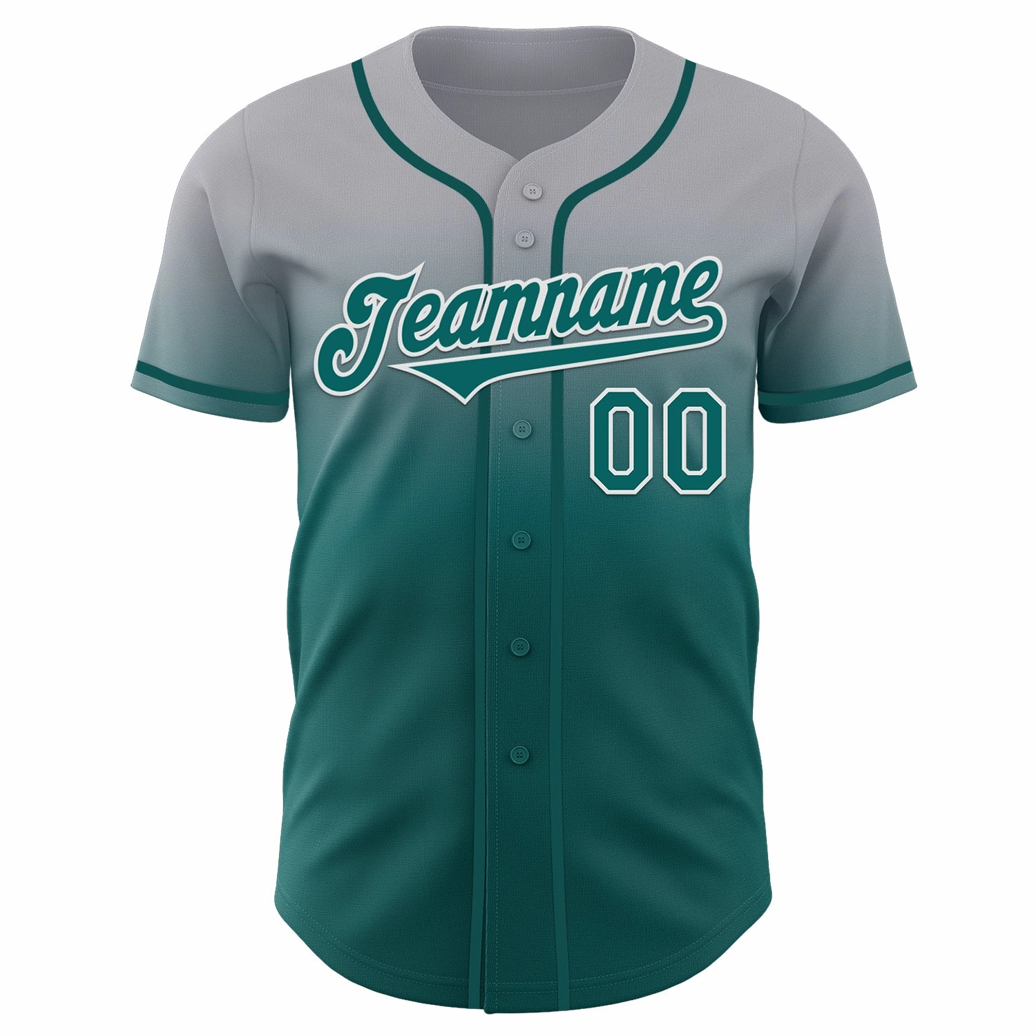 Custom Gray Teal-White Authentic Fade Fashion Baseball Jersey