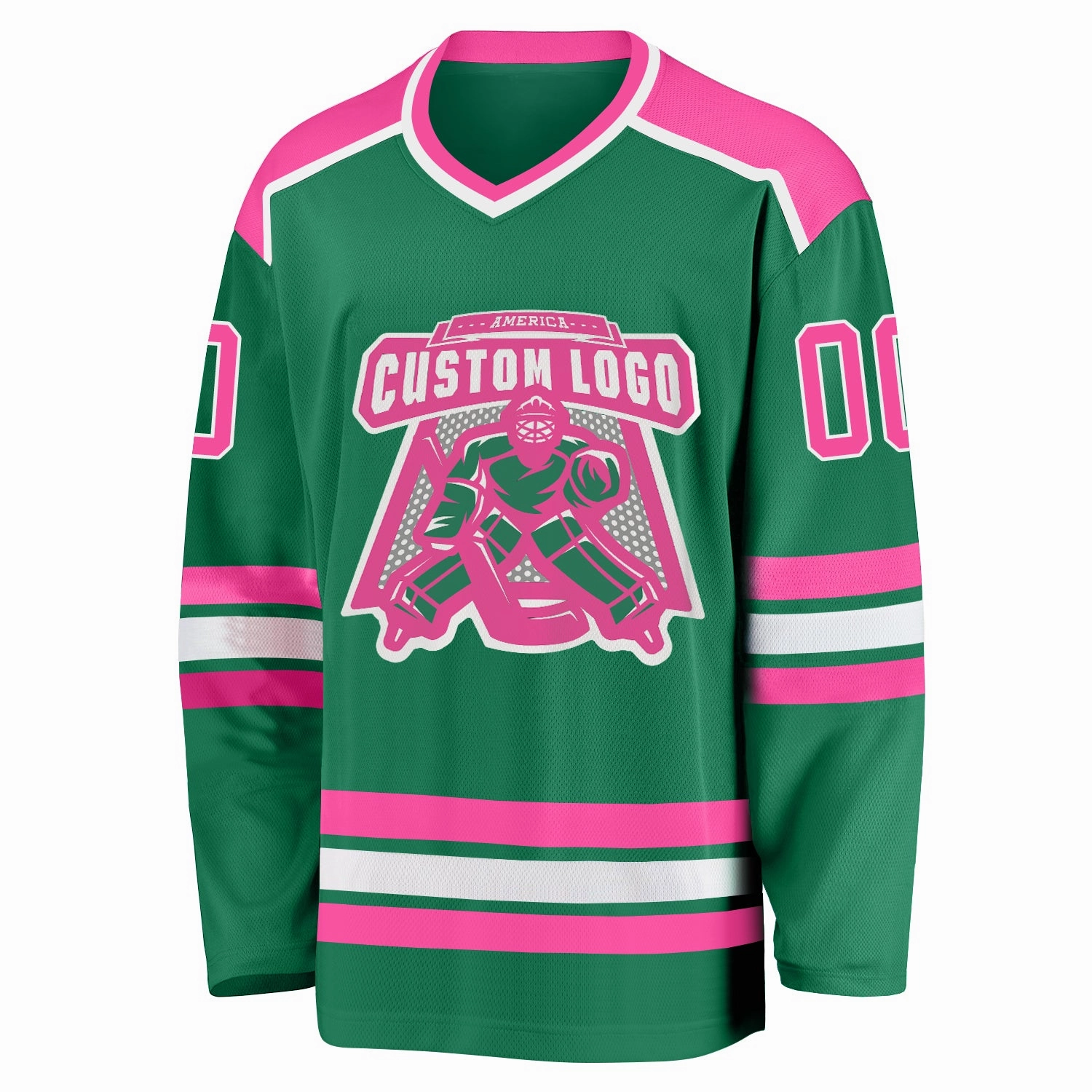 Custom Kelly Green Pink-White Hockey Jersey