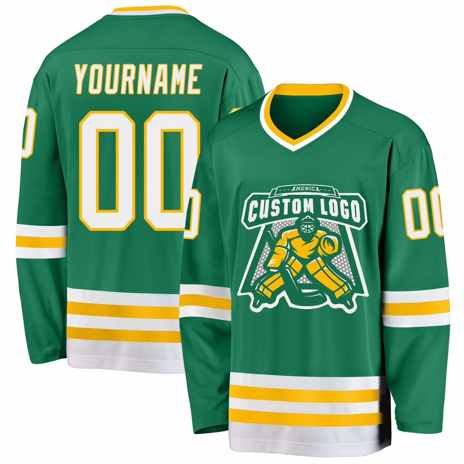 Custom Kelly Green White-Gold Hockey Jersey