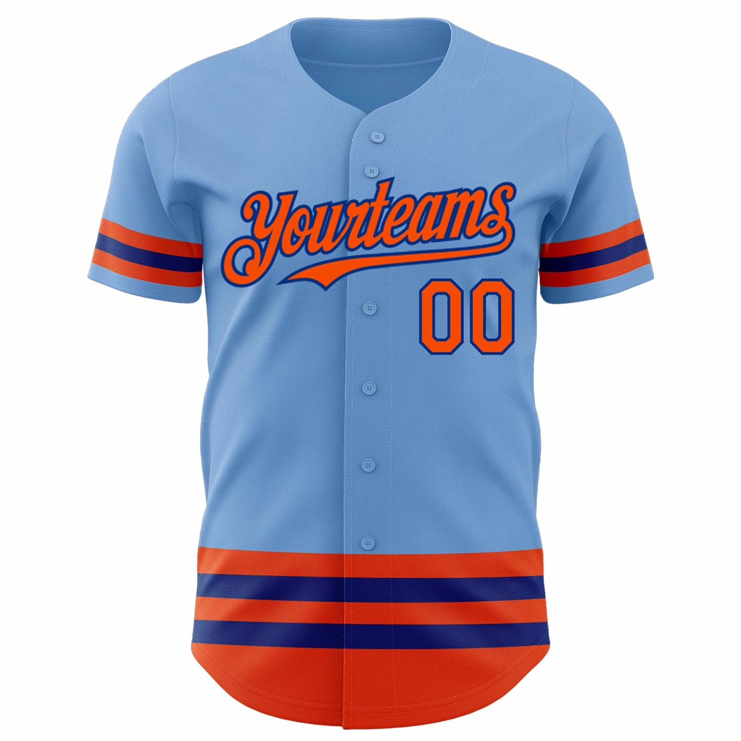 Custom Light Blue Orange-Royal Line Authentic Baseball Jersey