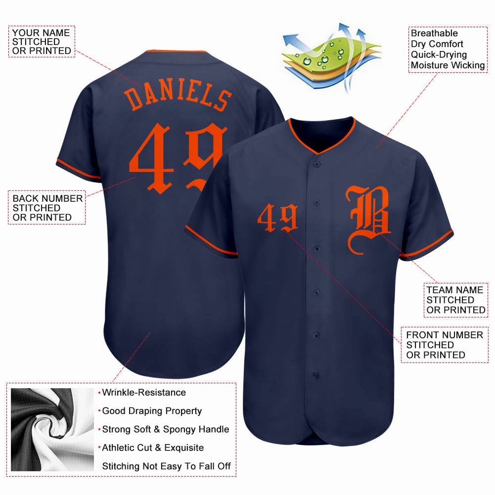 Custom Navy Orange Authentic Baseball Jersey