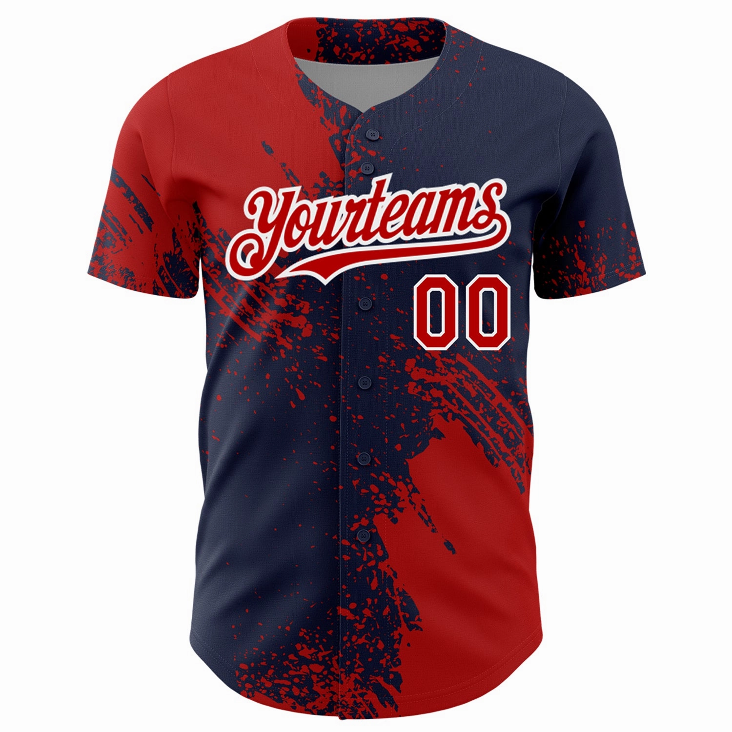 Custom Red Navy-White 3D Pattern Design Abstract Brush Stroke Authentic Baseball Jersey