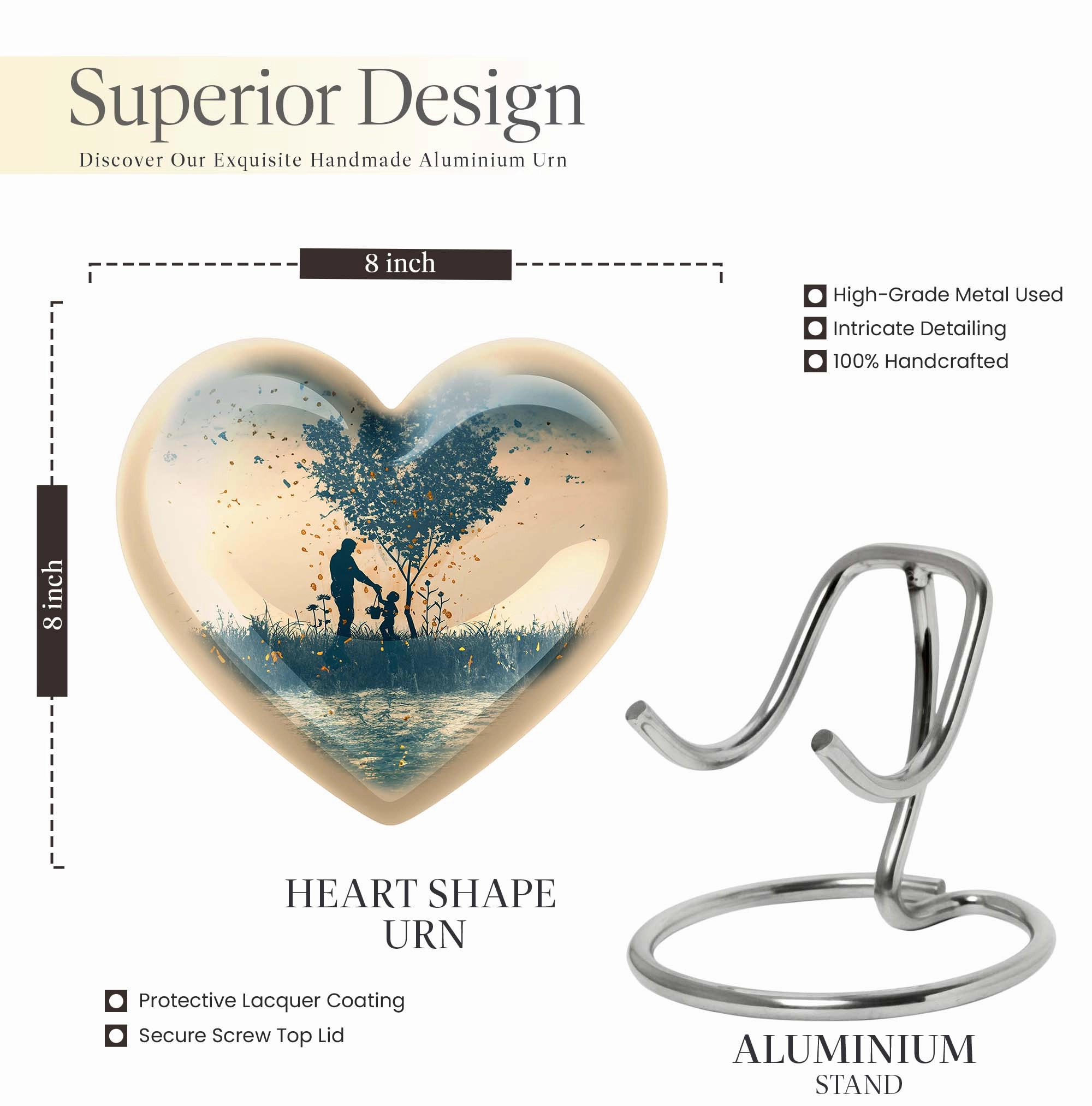 Distinguished Eternity: Men's Cremation Urn Lavished with Abstract Heart Design