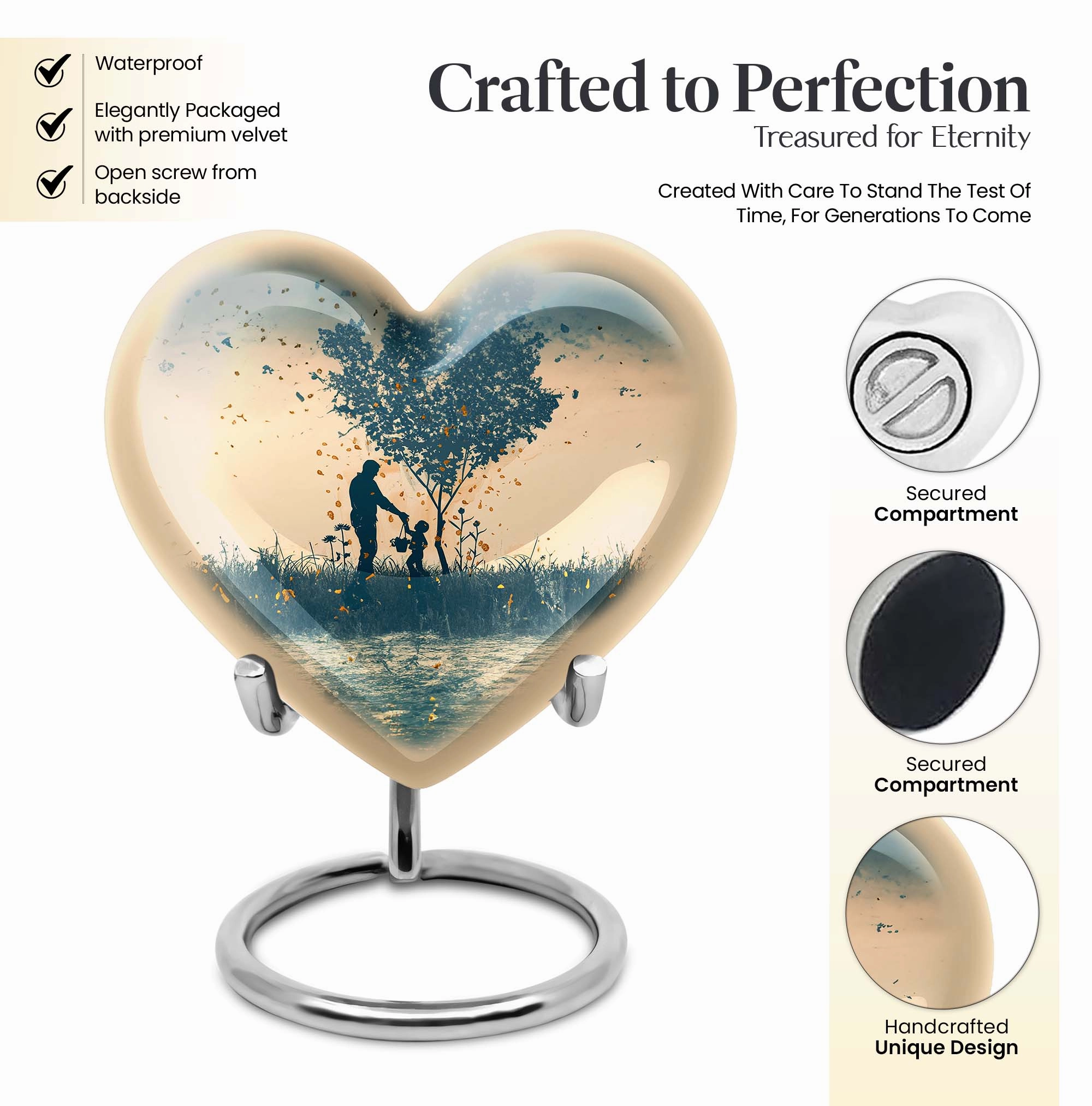 Distinguished Eternity: Men's Cremation Urn Lavished with Abstract Heart Design