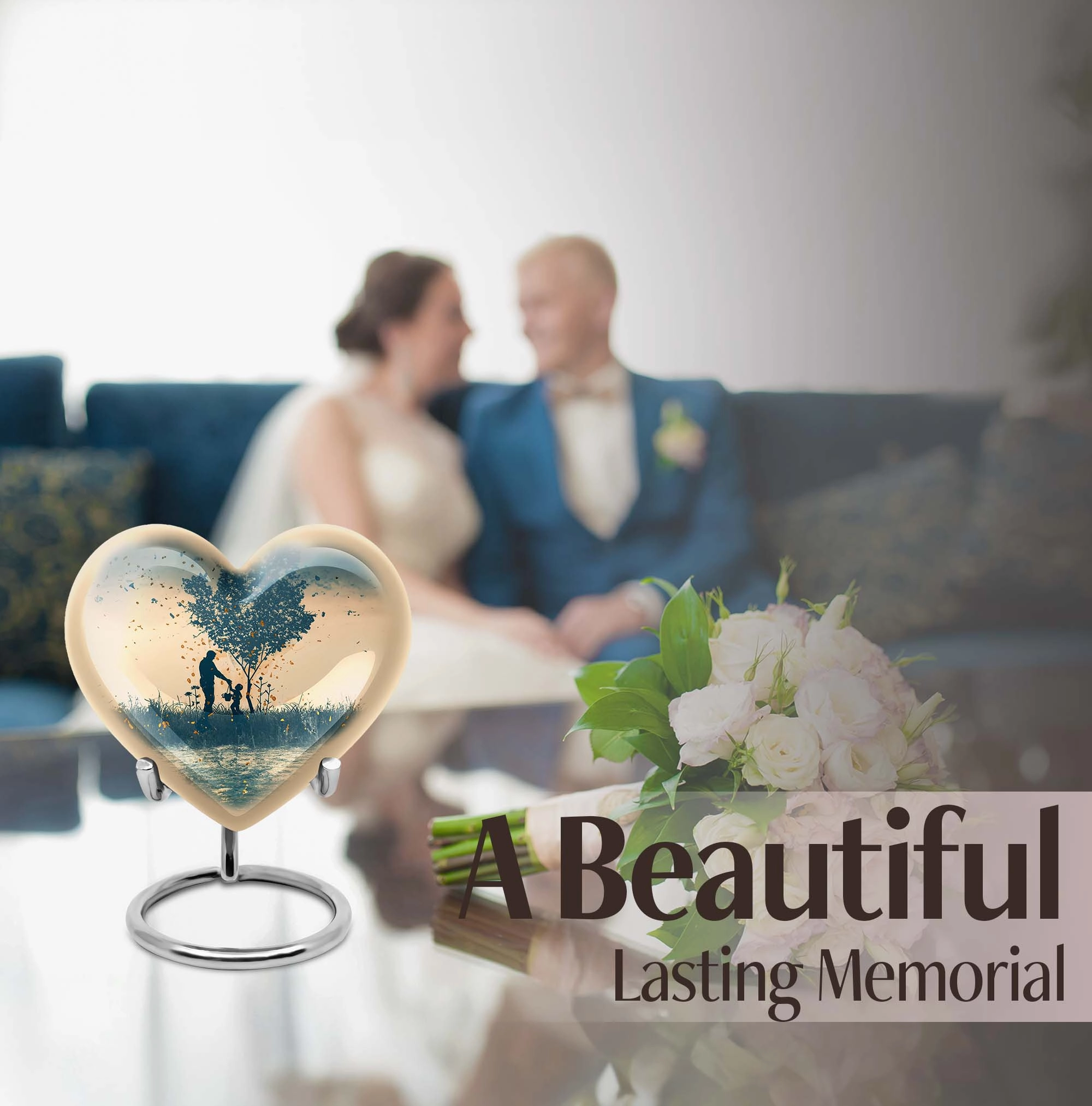 Distinguished Eternity: Men's Cremation Urn Lavished with Abstract Heart Design