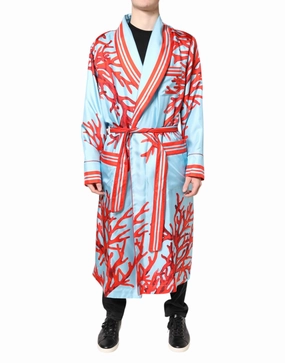 Dolce & Gabbana blue  Print Wrap Robe Coat Men's Jacket (Pre-Owned)