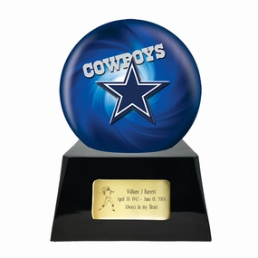 Football Cremation Urn with Optional Dallas Cowboys Ball Decor and Custom Metal Plaque