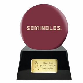 Football Cremation Urn with Optional Florida State University Seminoles Ball Decor and Custom Metal Plaque