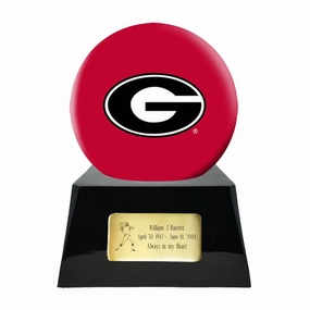 Football Cremation Urn with Optional Georgia Bulldogs Ball Decor and Custom Metal Plaque