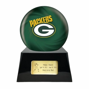 Football Cremation Urn with Optional Greenbay Packers Ball Decor and Custom Metal Plaque