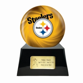 Football Cremation Urn with Optional Pittsburgh Steelers Ball Decor and Custom Metal Plaque