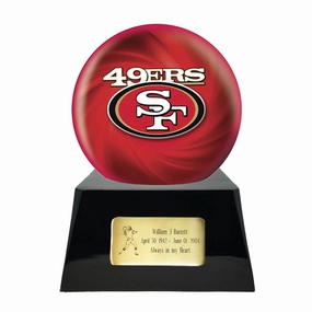 Football Cremation Urn with Optional San Francisco 49ers Ball Decor and Custom Metal Plaque