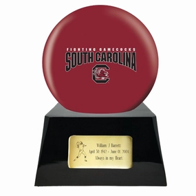 Football Cremation Urn with Optional South Carolina Gamecocks Ball Decor and Custom Metal Plaque