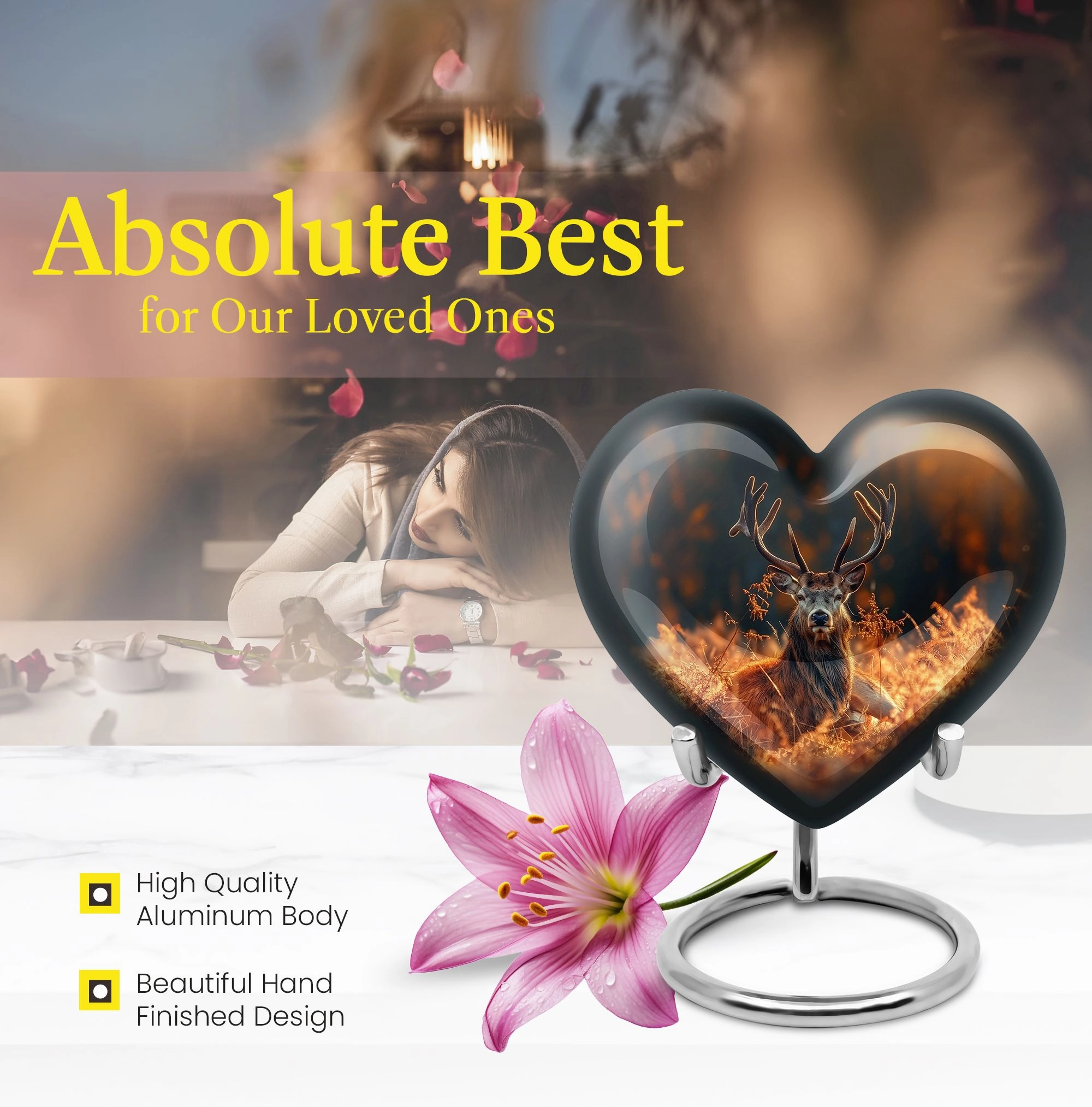 Gentle Rest: Mesmerizing Deer and Gramophone Themed Cremation Urn